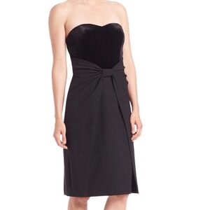 Aidan Mattox Black Velvet Strapless Bow Sheath Cocktail Dress Size 4